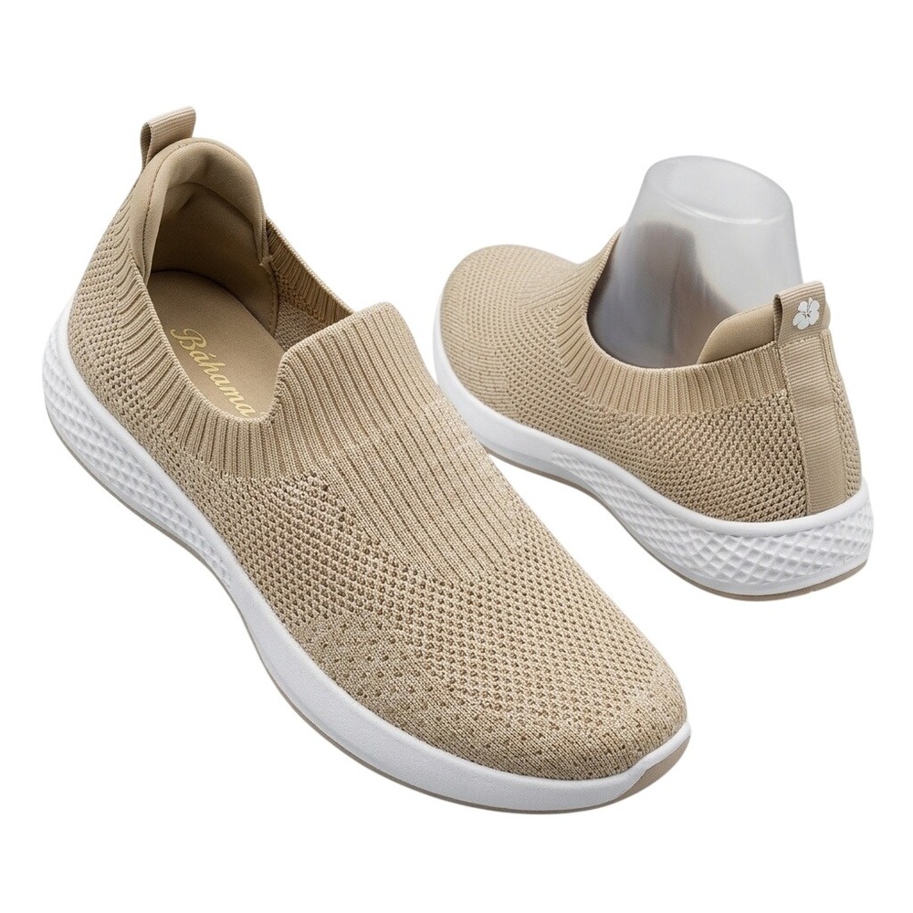 Tommy Bahama Tan Knit Slip On Sneakers Womens L foot 10 R Foot 9.5 Low Top Soft